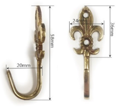Fleur-De-Lis Golden Tie Back Hook - Brass - Pack of 2