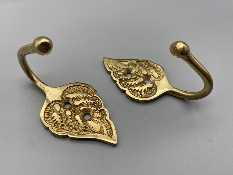 Garden Leaf Golden Tie Back Hook - Metal - Pack of 2