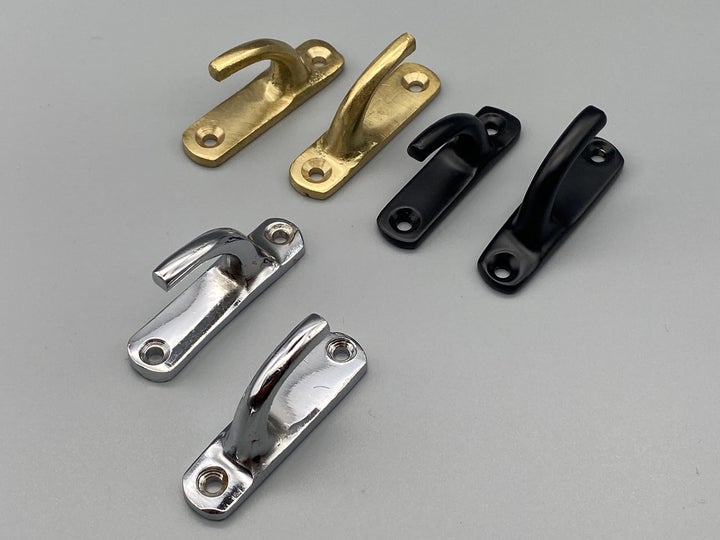 2x Contemporary Curtain Hold Back Hooks - Different Colours Gold/Black/Chrome - Pack of 2