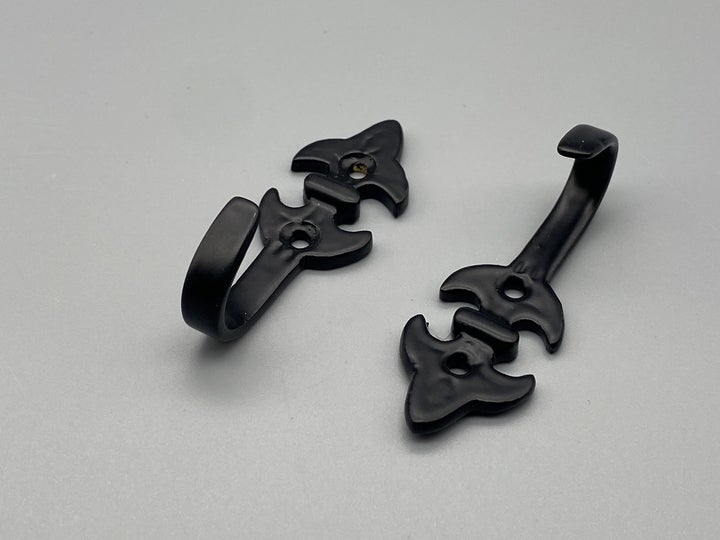 Matte Black Fleur De Lis Design Classic Tie Back Hook - Metal - Pack of 2