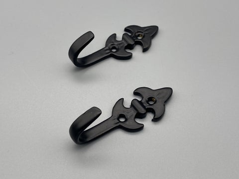 Matte Black Fleur De Lis Design Classic Tie Back Hook - Metal - Pack of 2