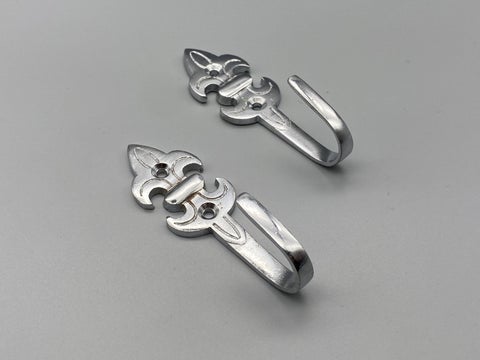 Chrome Fleur De Lis Design Classic Tie Back Hook - Metal - Pack of 2