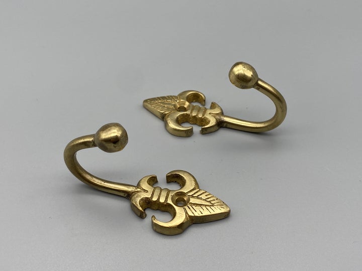 Ball End Fleur De Lis Design Golden Tie Back Hook - Metal - Pack of 2