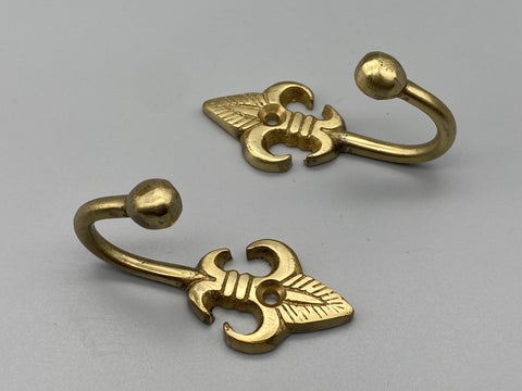 Ball End Fleur De Lis Design Golden Tie Back Hook - Metal - Pack of 2