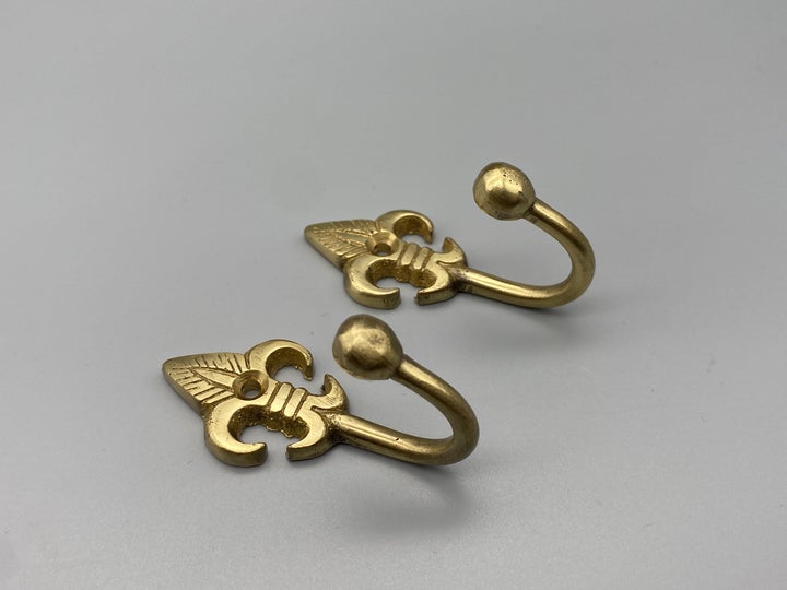 Ball End Fleur De Lis Design Golden Tie Back Hook - Metal - Pack of 2