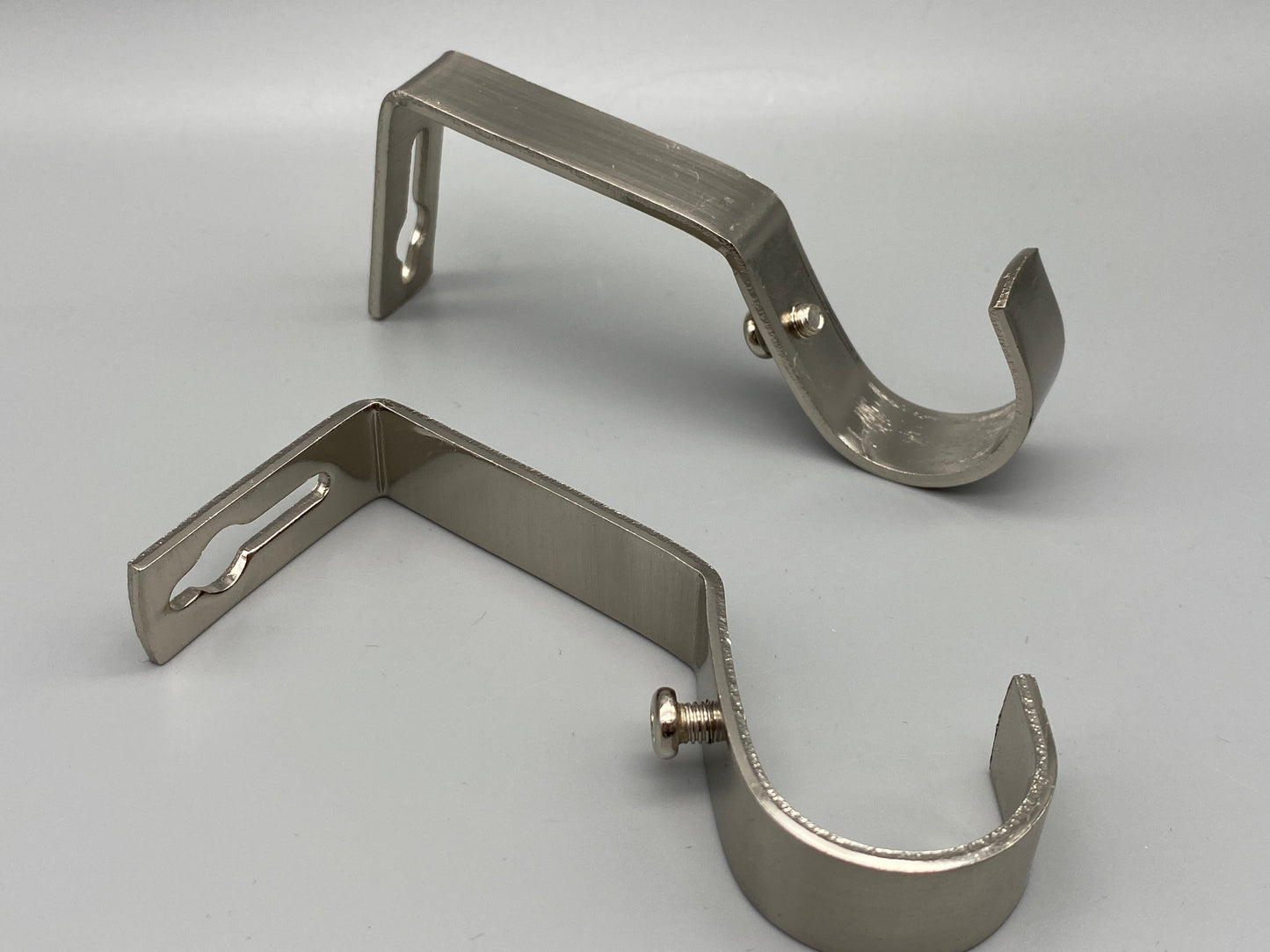 Pair of Heavy Duty Metal Curtain Pole Brackets - Holds Rods upto 30mm - Wall Brackets Holder (Brushed Nickel)