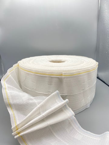 White Deep Pinch Pleat Curtain Heading Tape - Stitching Guides - 100mm (4" inch) - 10meter