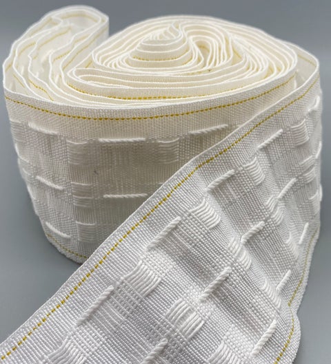 White Pencil Pleat Curtain Heading Tape 75mm (3" inch) Gold Guide Stitching - 10meter