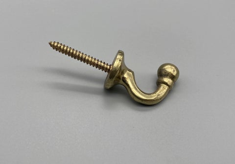 Brass Ball-End Tie Back Hook - Small - Pack of 2