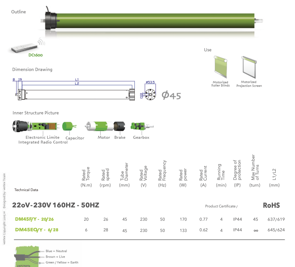 Motorised Roller Blinds Kit - Low Noise - Mains Powered - Complete Kit