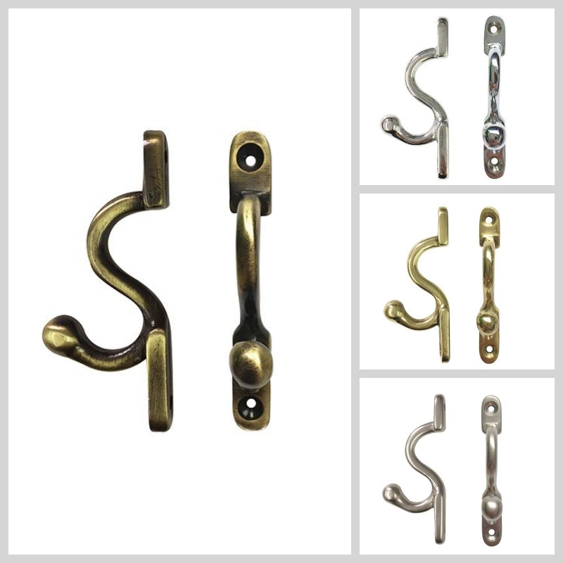 Ball End Security Loop Tieback Hook, Various Finises - Pack of 2