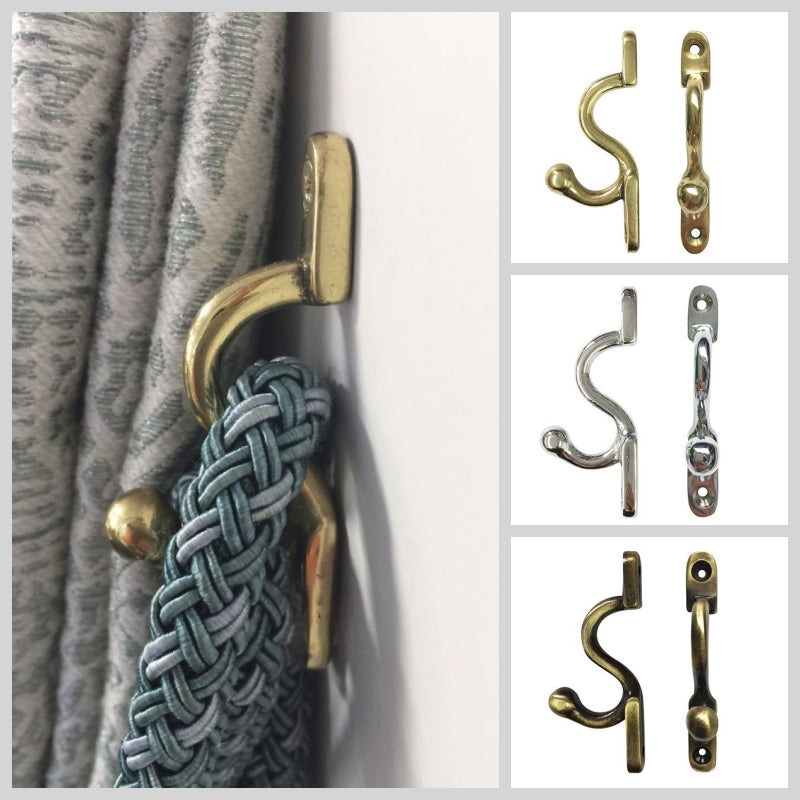 Ball End Security Loop Tieback Hook, Various Finises - Pack of 2