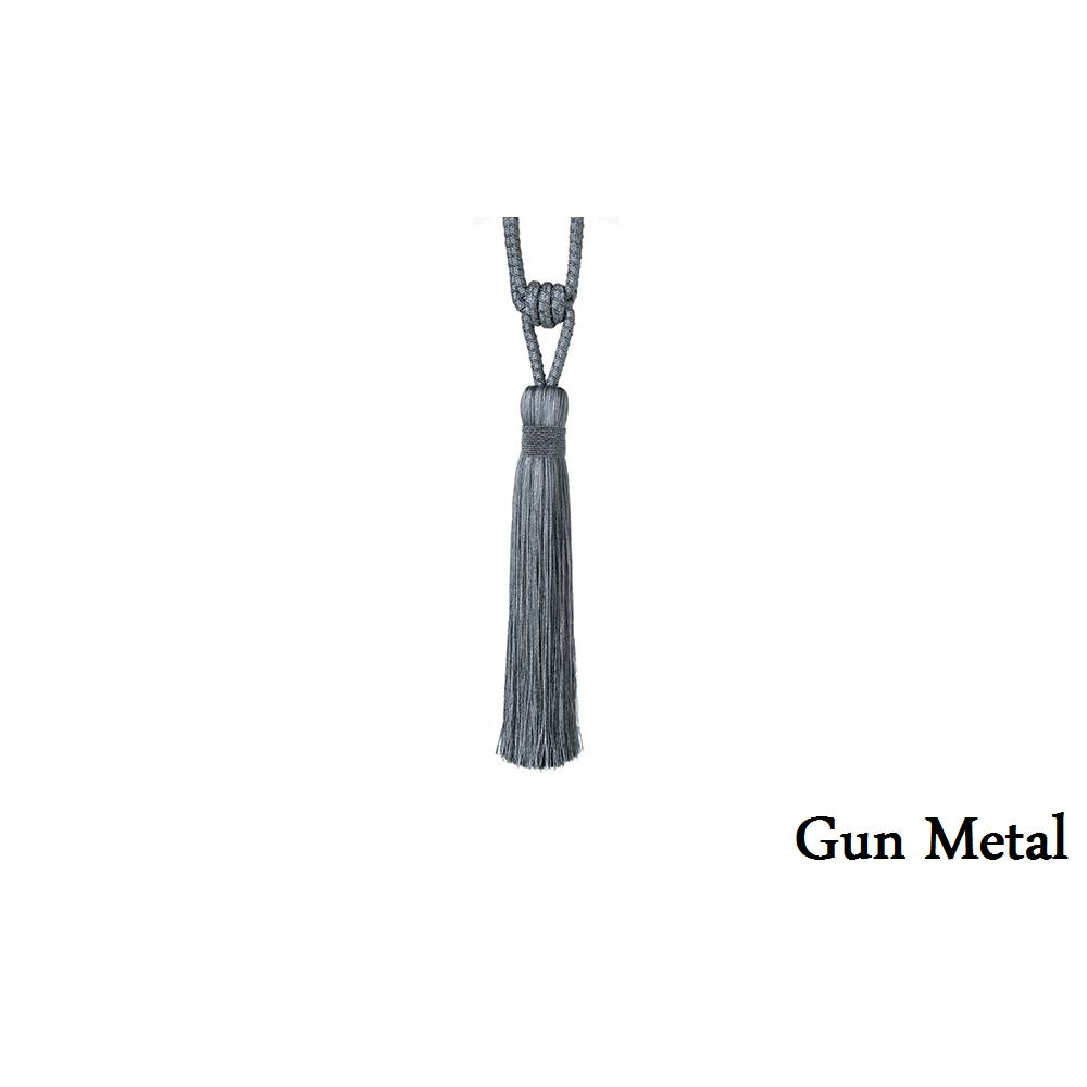 Metallic tieback with a braided rope and gimp detailing on the body