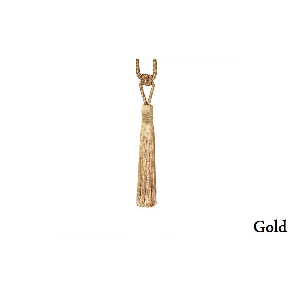 Metallic tieback with a braided rope and gimp detailing on the body