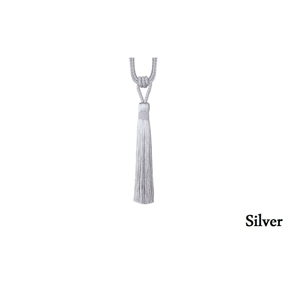Metallic tieback with a braided rope and gimp detailing on the body