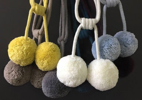 2x Stunning Pompom Style Curtain Tieback / Fluffy Curtain Tie Backs - Jones® - Black/Silver/Cranberry/Cream - Pack of 2 Active
