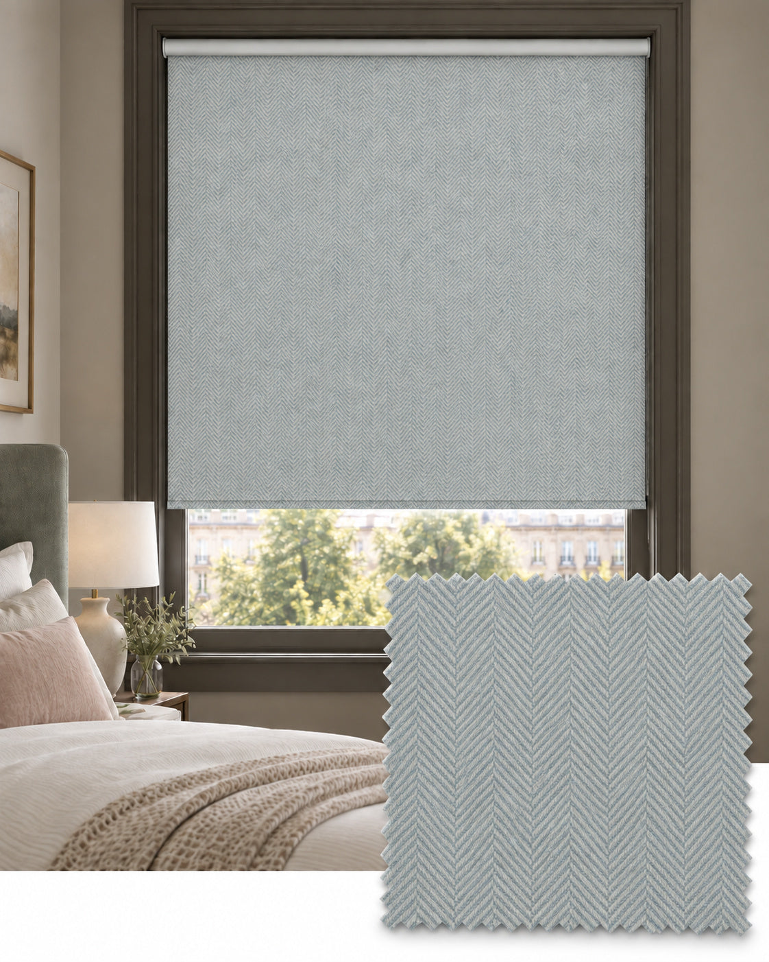 Herringbone Breeze Blue Roller Blind, Made to Measure - Delivery in 2-3 Weeks