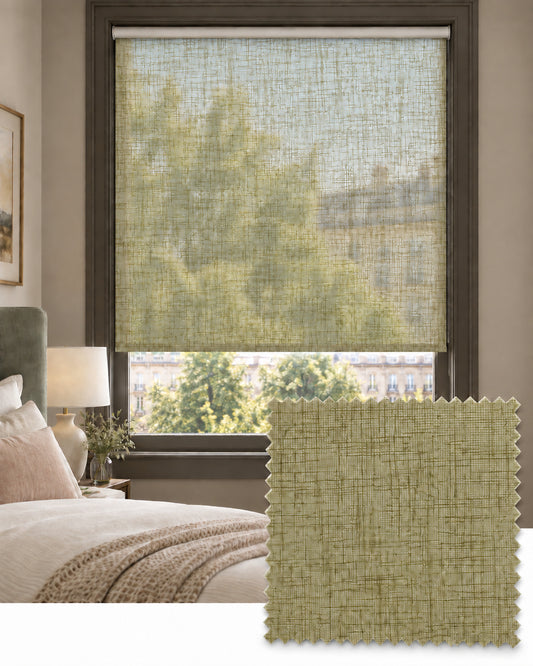 Custom Open Linen Pistachio Translucent Fabric Roller Blind