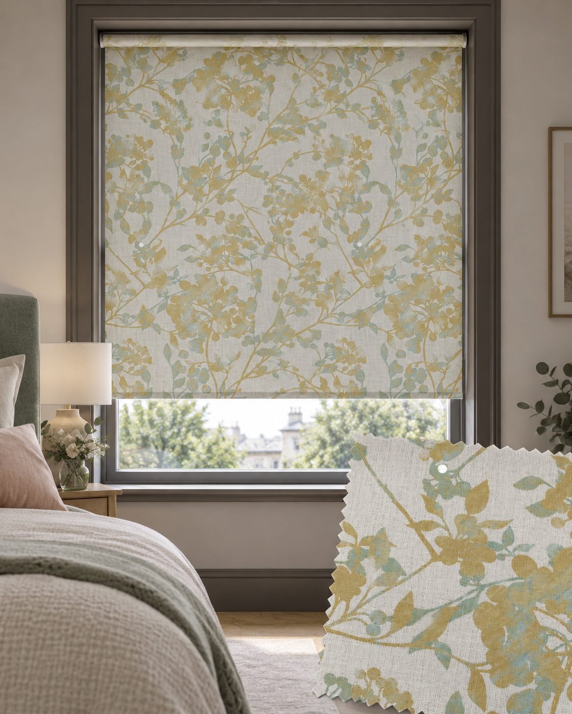 Blossom Ochre Roller Blind, Made to Measure - Delivery in 2-3 Weeks