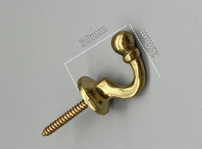 Brass Ball-End Tie Back Hook - Small - Pack of 2