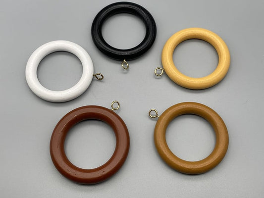 Wooden Curtain Rod Rings - With Eyelet Screw - Different Colours - Pack of 6