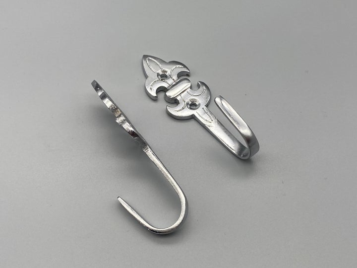 Chrome Fleur De Lis Design Classic Tie Back Hook - Metal - Pack of 2