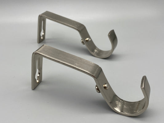 Pair of Heavy Duty Metal Curtain Pole Brackets - Holds Rods upto 30mm - Wall Brackets Holder (Brushed Nickel)