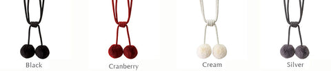 2x Stunning Pompom Style Curtain Tieback / Fluffy Curtain Tie Backs - Jones® - Black/Silver/Cranberry/Cream - Pack of 2 Active